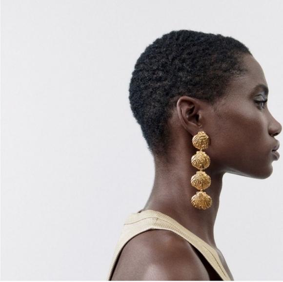 Zara Light Gold Shell Drop Earrings - Picture 2 of 2